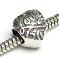 Antique STERLING SILVER HEART LOVE Bead for European Charm Bracelets