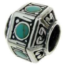 Sterling Silver Hexagon Turquoise Stones Bead for European Charm Bracelets