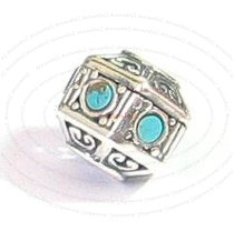 Sterling Silver Hexagon Turquoise Stones Bead for European Charm Bracelets