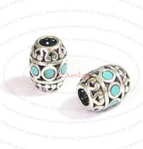 1x Sterling silver Focal Barrel Bead with TURQUOISE stone