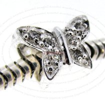 Sterling Silver BUTTERFLY Bead with clear CZ crystal for European Charm Bracelets