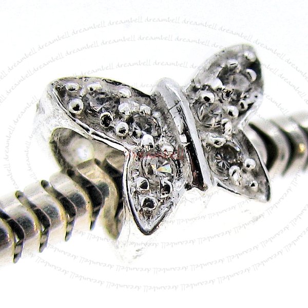Sterling Silver BUTTERFLY Bead with clear CZ crystal for European Charm Bracelets