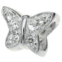 Sterling Silver BUTTERFLY Bead with clear CZ crystal for European Charm Bracelets