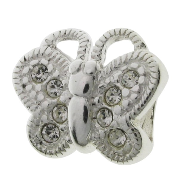 Sterling Silver Clear CZ Crystal Butterfly Charm Spacer Bead 11.2mm