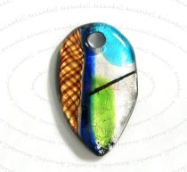 Huge Lampwork Fused Dichroic Silver GOLD Glass Pendant 47mm