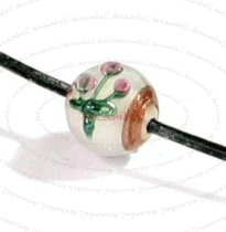 1x Garden Flower Lampwork Glass GOLD Bead Pearl White 10mm