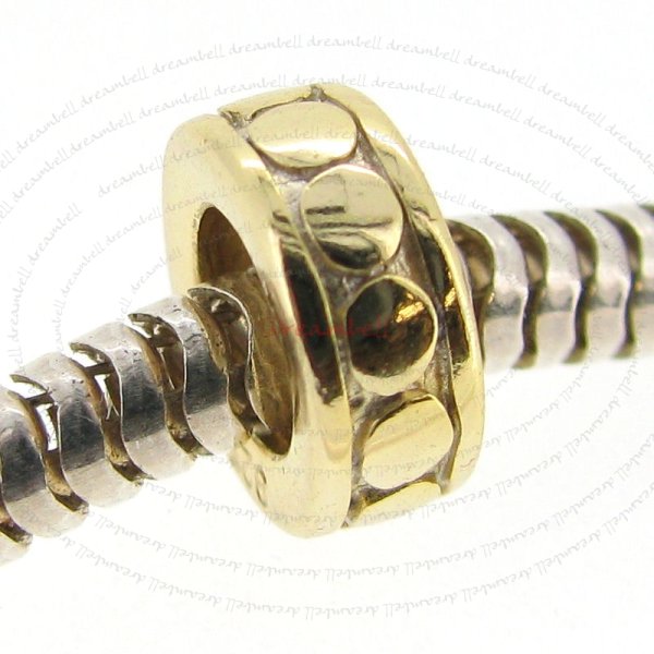 14K Gold Plated 925 Sterling Silver Silver CIRCLE DOT ROUND Bead for European Charm Bracelets 8mm