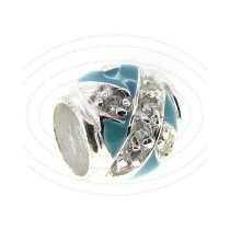 Sterling Silver Cross Ribbon CZ Crystal Light Blue Enamel Bead for European Charm Bracelets