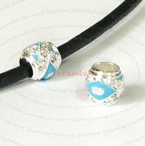 Sterling Silver Cross Ribbon CZ Crystal Light Blue Enamel Bead for European Charm Bracelets