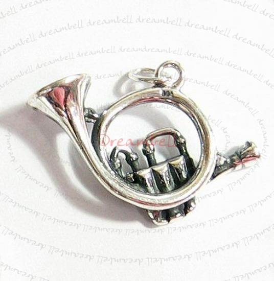 1 BALI STERLING SILVER FRENCH HORN DANGLE CHARM PENDANT