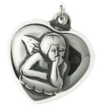 BALI STERLING SILVER PUFF ANGEL HEART DANGLE CHARM PENDANT 15.5MM