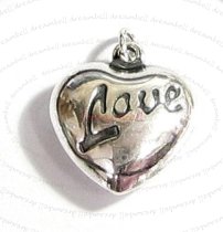 BALI STERLING SILVER PUFF LOVE HEART DANGLE CHARM PENDANT 15.5mm
