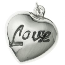 BALI STERLING SILVER PUFF LOVE HEART DANGLE CHARM PENDANT 15.5mm
