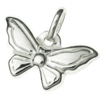 STERLING SILVER PUFF BUTTERFLY DANGLE CHARM PENDANT 18.5mm