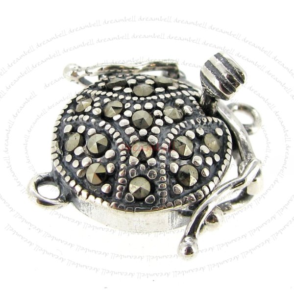 Sterling Silver ROUNG MARCASITE 1-strand Pearl BOX CLASP 17mm