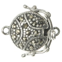 Sterling Silver ROUNG MARCASITE 1-strand Pearl BOX CLASP 17mm