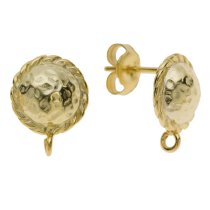 2x Vermeil 14K Real Gold plated Sterling silver ROUND HAMMERED Shield Stud Earring Loop Post 9.5mm