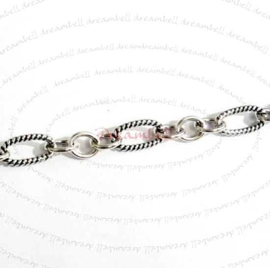 12" x Antique Sterling Silver TWISTED OVAL RING Link Chain bead 12mm x 6mm