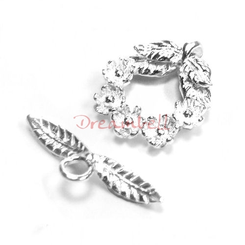 1x Sterling silver FLOWER WREATH Toggle Clasp 16.4mm