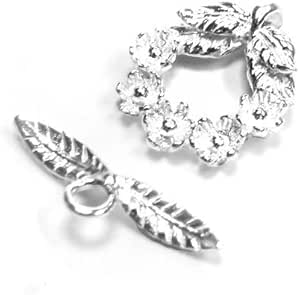 1x Sterling Silver Flower Wreath Toggle Clasp - 16.4mm Floral Jewelry Closure