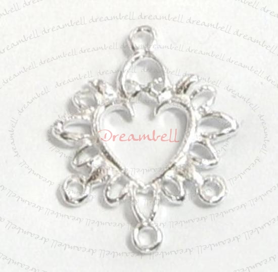 2x STERLING SILVER HEART FILIGREE Chandelier earrings Necklace CONNECTOR