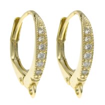 2x Vermeil 14k Gold Plated SILVER LEVERBACK CZ Crystal lever back Ear wire