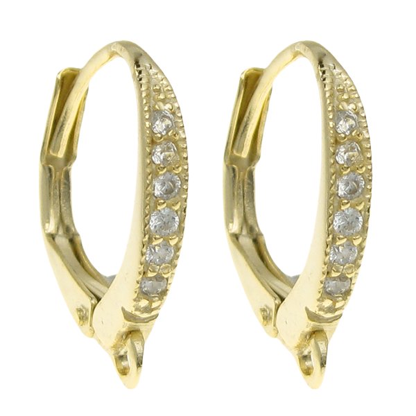2x Vermeil 14k Gold Plated SILVER LEVERBACK CZ Crystal lever back Ear wire