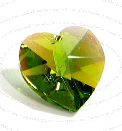 2x Swarovski Crystal Heart 6202 Pendant Olivine AB 14mm
