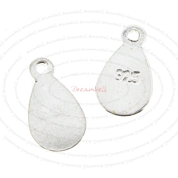 6x Sterling Silver PEAR-SHAPED TAG 925 Hallmark Stamp Dangle Bead 9mm