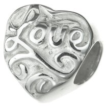 Bright Sterling Silver Flower Heart Love Bead for European Charm Bracelets
