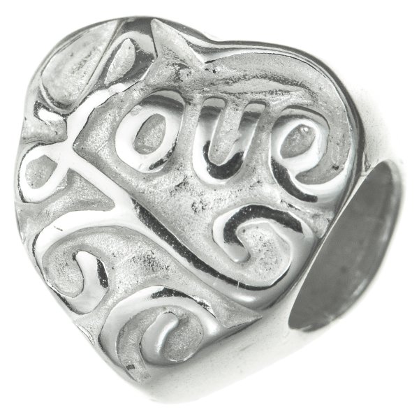 Bright Sterling Silver Flower Heart Love Bead for European Charm Bracelets