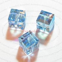 6x Swarovski Elements Crystal Cube Bead 5601 Aquamarine 4mm AB