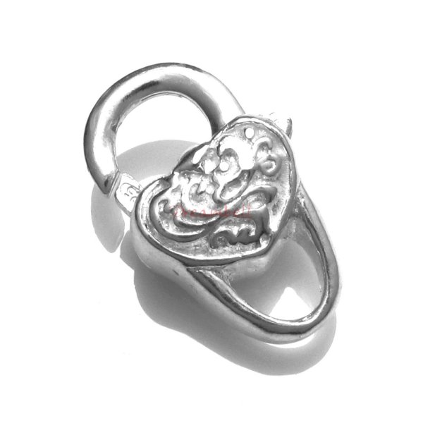 STERLING SILVER HEART LOBSTER CLASP LOCK Trigger BEAD 18mm HEAVY