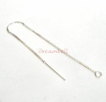 2x Sterling Silver EAR Wire Thread with Bridge & Jump Ring Earwires 2.3"