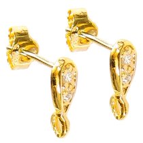 2x Vermeil 14K Gold plated over Sterling silver CZ Crystal Stud earring loop post