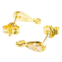 2x Vermeil 14K Gold plated over Sterling silver CZ Crystal Stud earring loop post