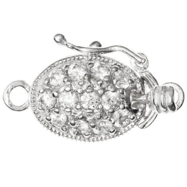 1x Sterling Silver Pearl Box CZ Crystal Clasp 19mm
