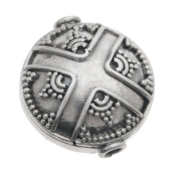 1x Bali Sterling Silver Round Dots CROSS Focal Bead 15mm