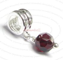 Sterling Silver Birthstone January Danlge Crystal Bead for European Charm Bracelets