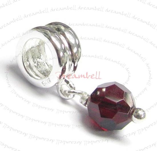 Sterling Silver Birthstone January Danlge Crystal Bead for European Charm Bracelets