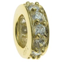 Gold 925 Sterling Silver ROUND RING Bead w/ clear CZ crystals Bead for European Charm Bracelets