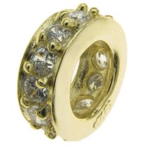 Gold 925 Sterling Silver ROUND RING Bead w/ clear CZ crystals Bead for European Charm Bracelets