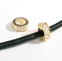 Gold 925 Sterling Silver ROUND RING Bead w/ clear CZ crystals Bead for European Charm Bracelets