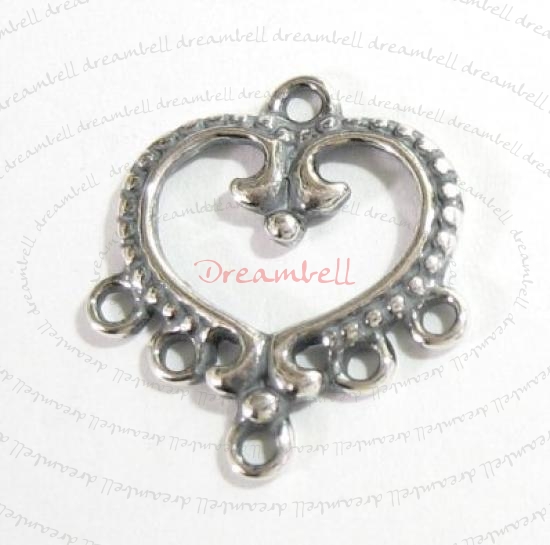 2x Antique Sterling SILVER HEART DOTS Bead Chandelier Earrings Connector 19.6mm