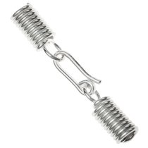 1x STR SILVER COIL 2mm LEATHER CAP PIGTAIL Hook CLASP