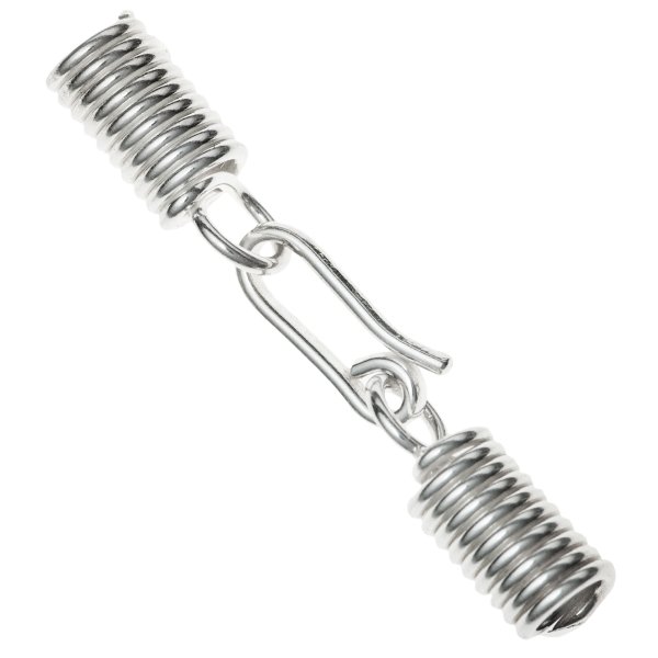 1x STR SILVER COIL 2mm LEATHER CAP PIGTAIL Hook CLASP