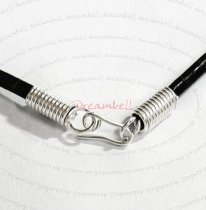 1x STR SILVER COIL 2mm LEATHER CAP PIGTAIL Hook CLASP