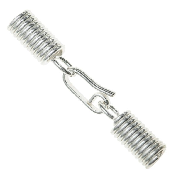 1x STR SILVER COIL 3mm LEATHER CAP PIGTAIL Hook CLASP