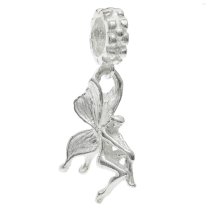 Bright Sterling Silver Butterfly Fairy Angel Dangle Bead for European Charm Bracelets
