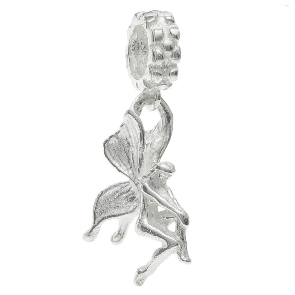 Bright Sterling Silver Butterfly Fairy Angel Dangle Bead for European Charm Bracelets